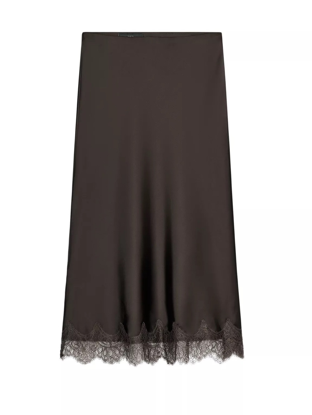 Brown Lace-Hem Midi Skirt - Women